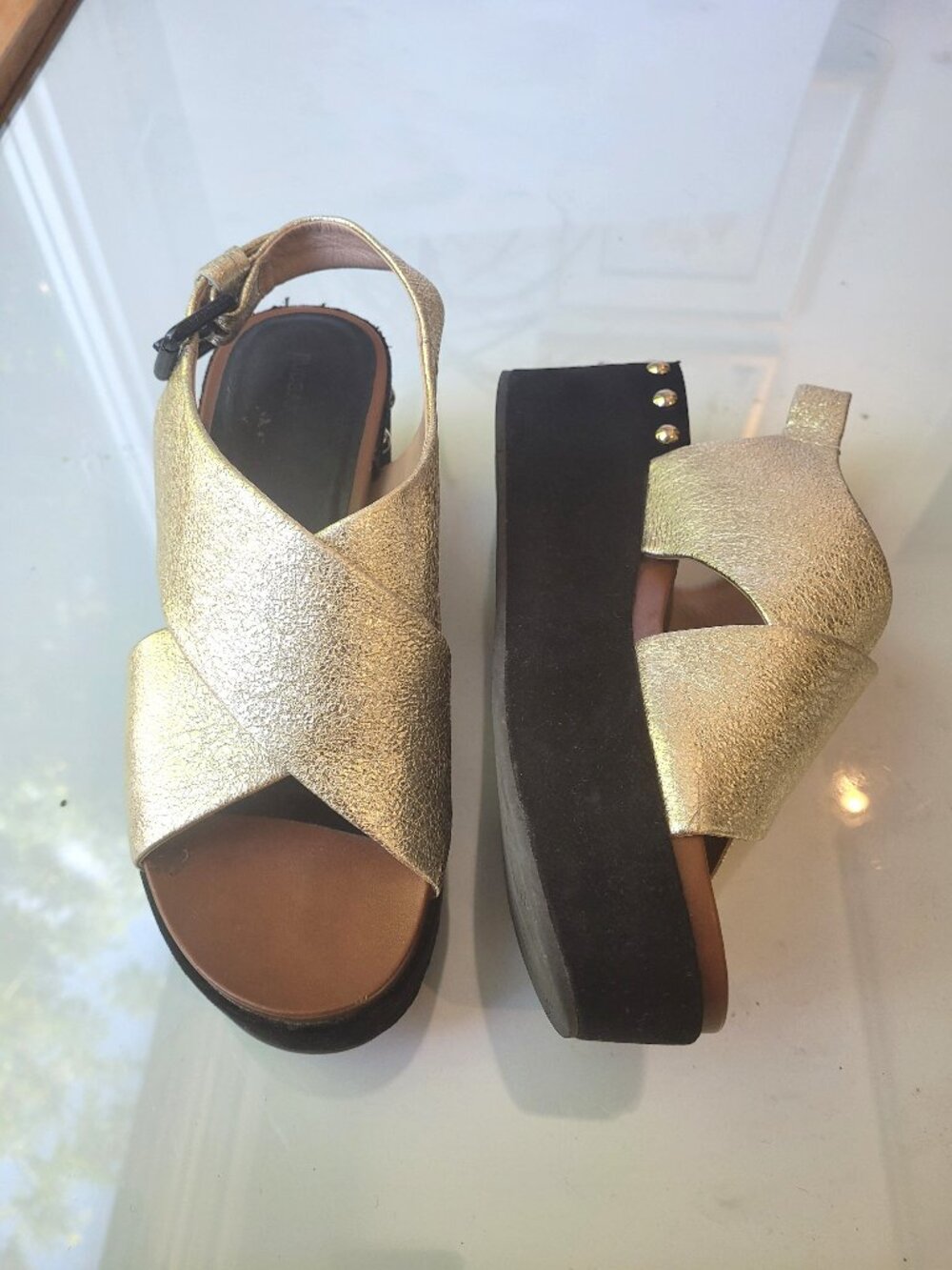 RUDSAK Gold Metallic Platform Studded Shoes Size 39